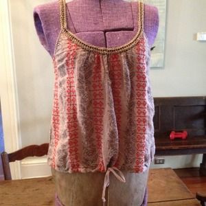 Free People Linen tank top with embroidery