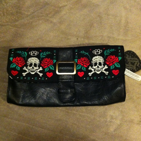 Loungefly skull clutch purse