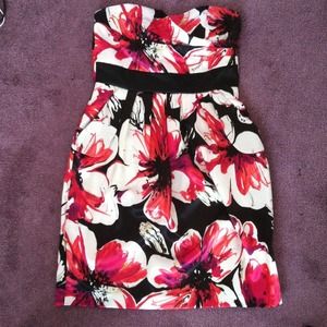 Red and black flowered dress