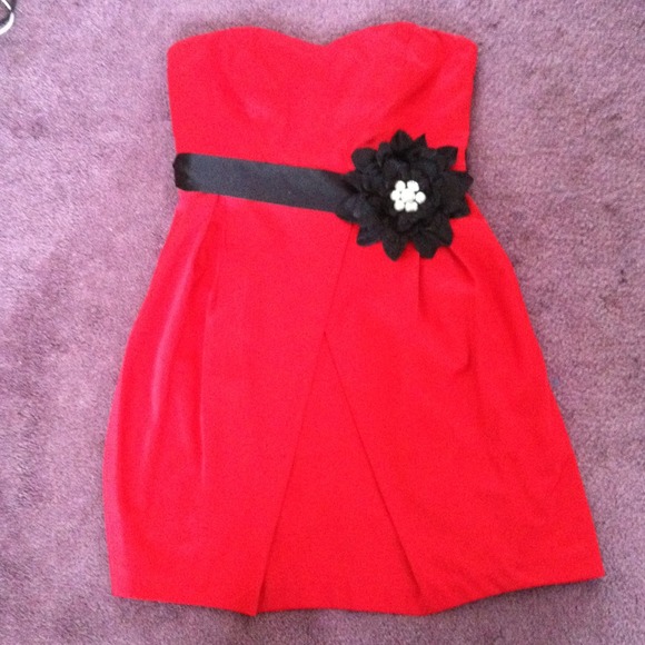 Red dress with black flower