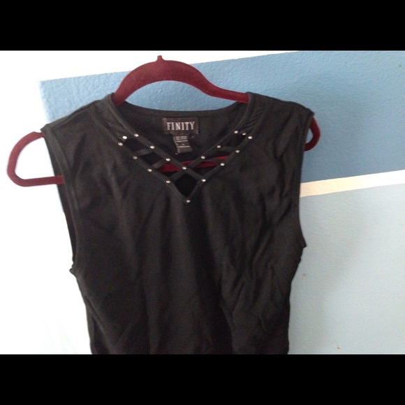 Black sleeveless Blouse w/ rhinestone front Design