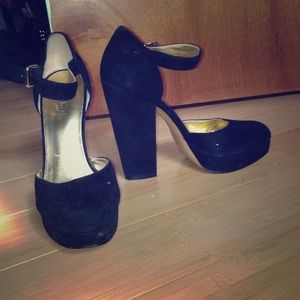 Suede Ankle strap platforms w/ trendy chunky heel