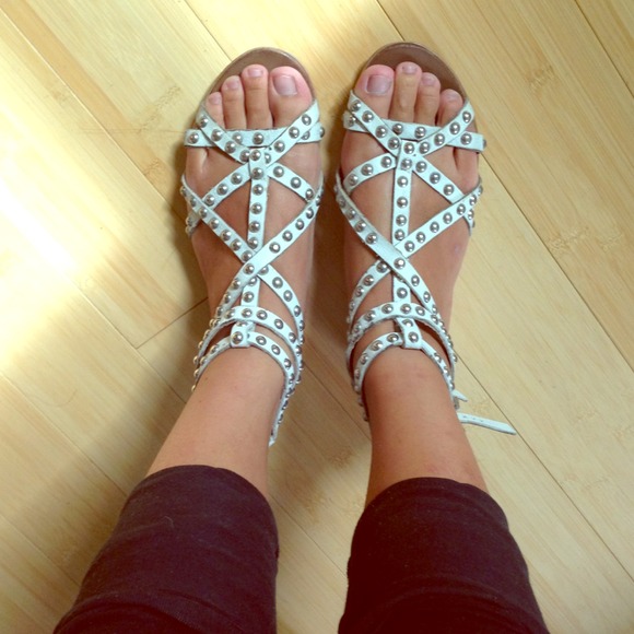 White leather studded gladiator Zara sandals.