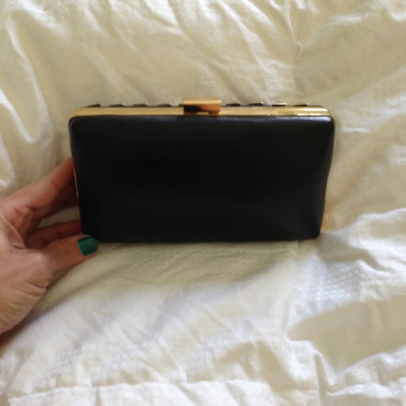 Black Leather Clutch with Gold Grommets🌟 - Picture 3 of 4