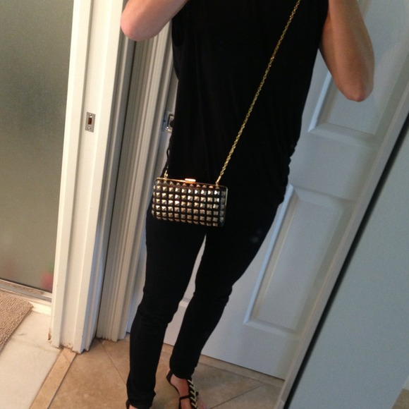 Black Leather Clutch with Gold Grommets🌟 - Picture 4 of 4
