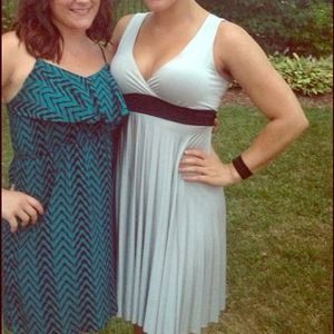 Silver and black Vneck pleated dress