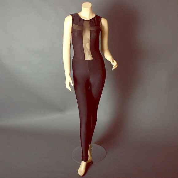 Sexy Mesh Cutout Cross See Through Jumpsuit