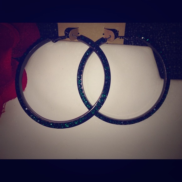 Green Rhinestone Hoops