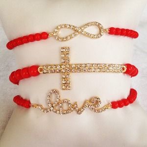 Red Infiniti, Cross, love bracelet set.