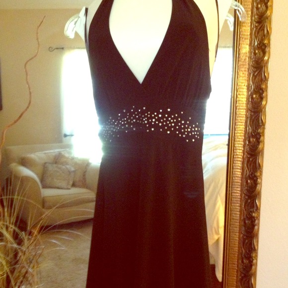 REDUCED Black Halter Dress with Rhinestones.