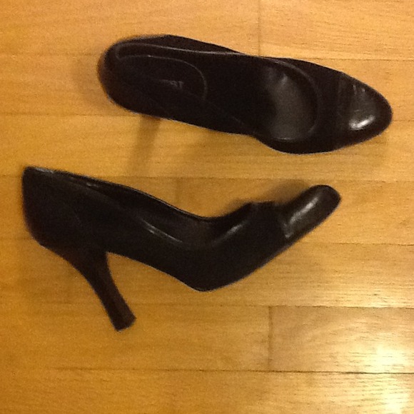 Black suede and gator print leather heels