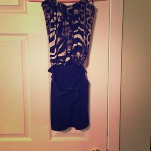Reduced! Animal print and black dress with belt