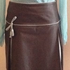 Chocolate brown and blue leather skirt