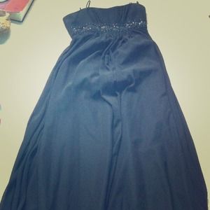 Black formal dress with beading.