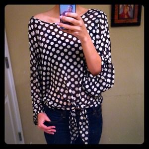 Sheer polka dot tie up shirt
