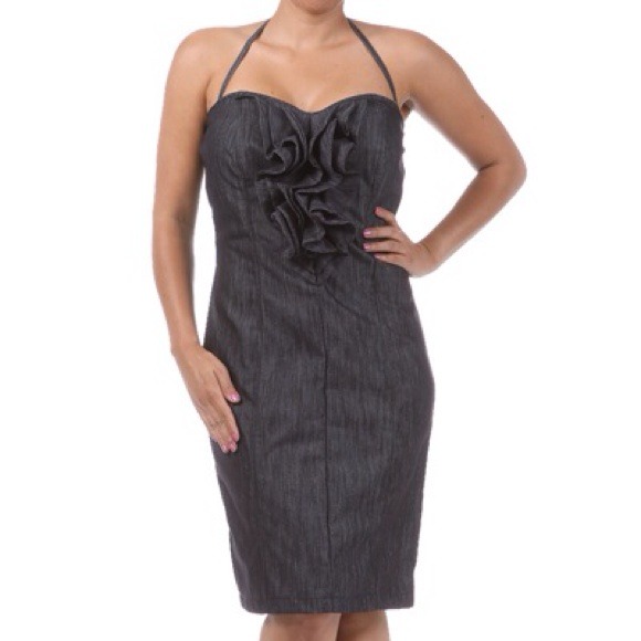Denim ruffle detail dress