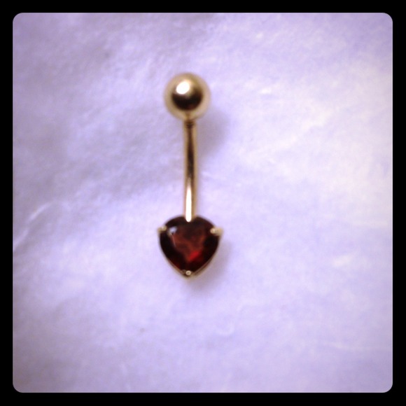 Belly Ring- 14k Yellow Gold Red CZ Heart