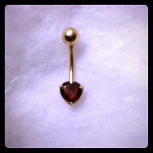 Belly Ring- 14k Yellow Gold Red CZ Heart