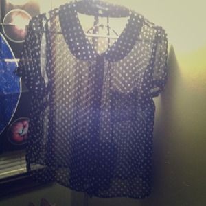 Navy blue polka dot blouse $15