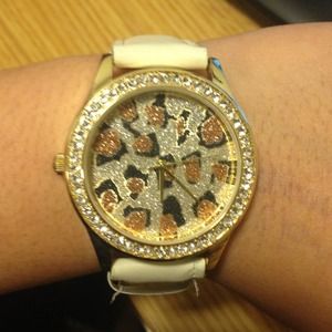 XOXO cheetah face sparkly white band watch