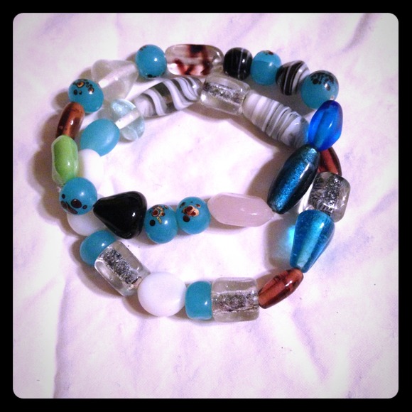Turquoise glass beaded bracelets