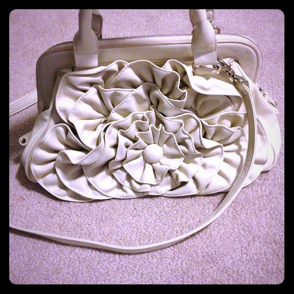 Carlos Cream Flower Handbag with Wine Interior