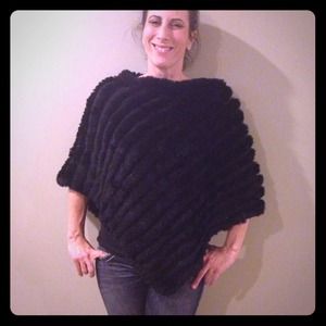 Black rabbit hair poncho!
