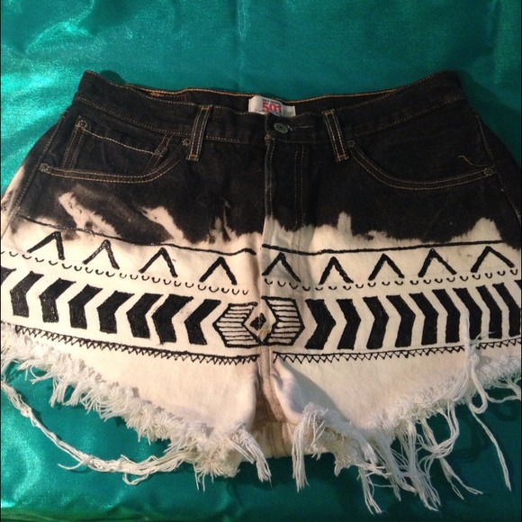 Aztec Design Denim Shorts (hand painted)