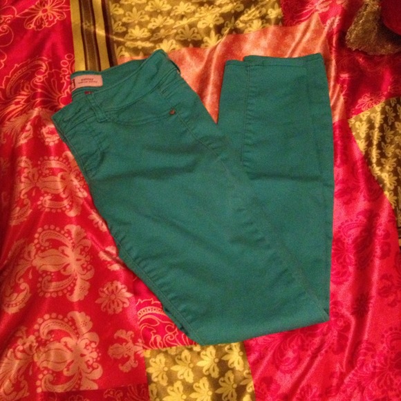 Turquoise low rise skinny pants