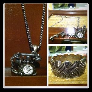 Vintage telephone necklace & gold bracelet