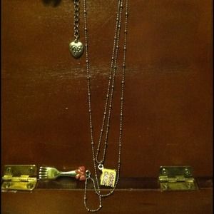 Betsey Johnson cake & gold fork with bow necklace