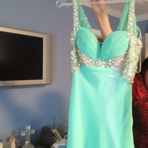 Elegant mint green/light blue prom dress