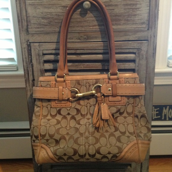 Authentic tab canvas and leather coach handbag