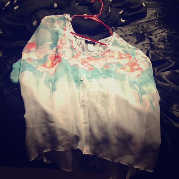 sheer lace floral shirt