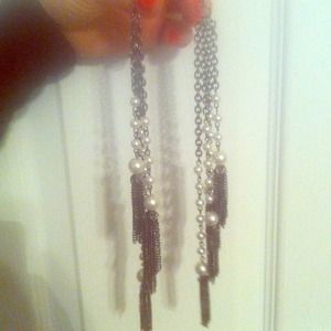 Pearl and charcoal drop earrings