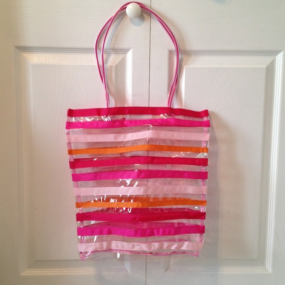 Neon Beach Tote Bag Pink & Orange Ribbons