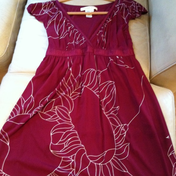 Cranberry v-neck dress with cap sleeves