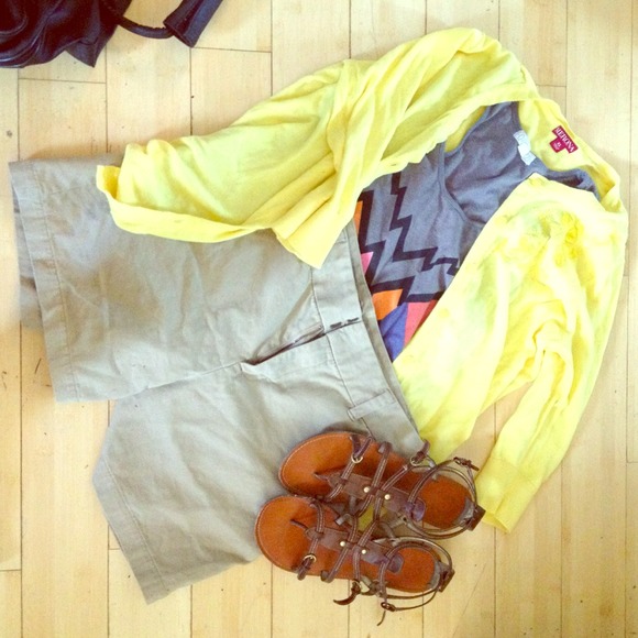 Yellow 3/4 sleeve embellished cardigan