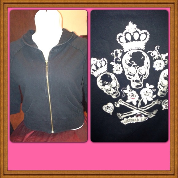 Victoria secret Large black 3/4 slv bling hoodie - Picture 1 of 4
