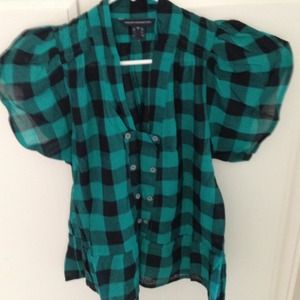 Black and green checkered blouse
