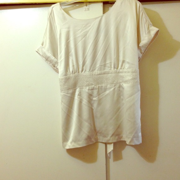 White satin top with waistline crystal beading