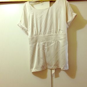 White satin top with waistline crystal beading