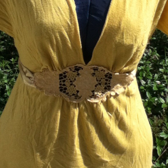 🎈SOLD🎈Charlotte Russe Mustard Blouse with Lace - Picture 2 of 4