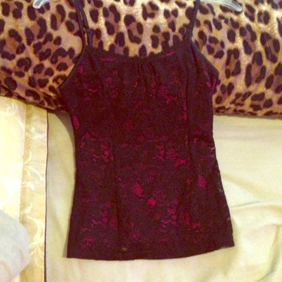 Express lace tank with dark pink layer under lace