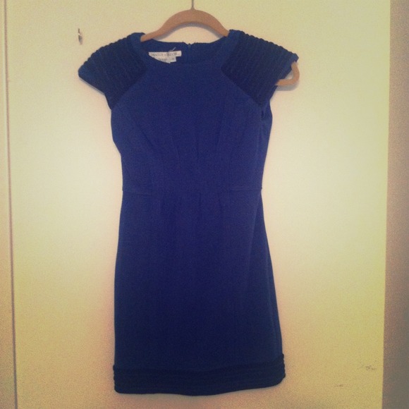 Navy blue dress with black trim!