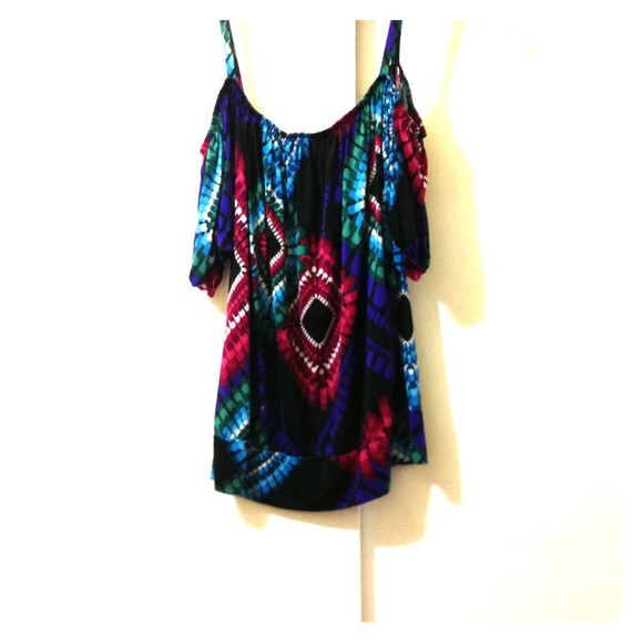 Colorful off the shoulder spaghetti strap top