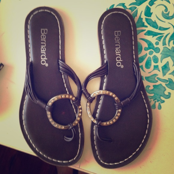 Bernardo Brown Leather Metallic Rhinestone Sandal
