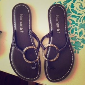 Bernardo Brown Leather Metallic Rhinestone Sandal