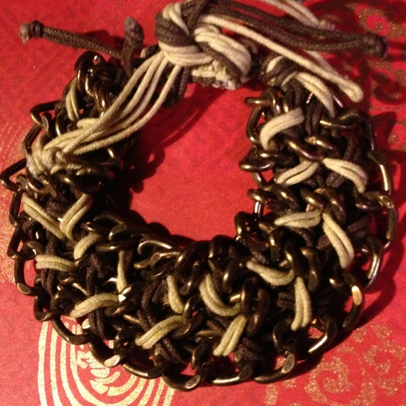 🎉REDUCED! Steampunk Bronze & FabricWoven Bracelet - Picture 2 of 4