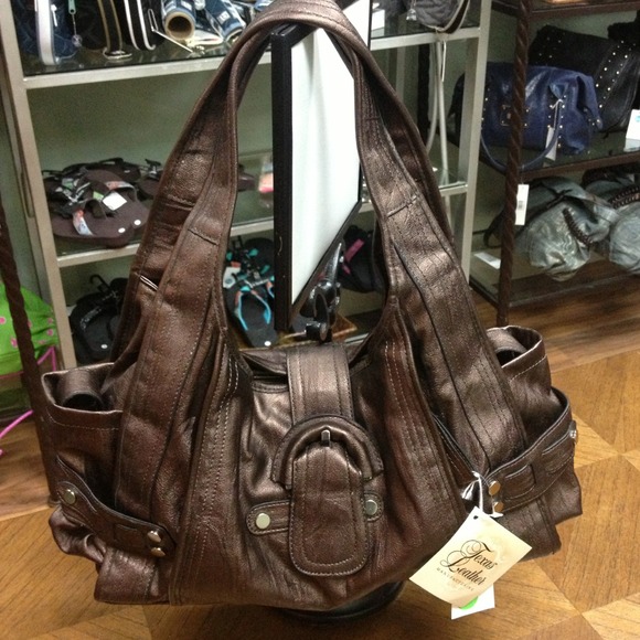 NWT Texas Leather Buckle Satchel- Brown/Bronze